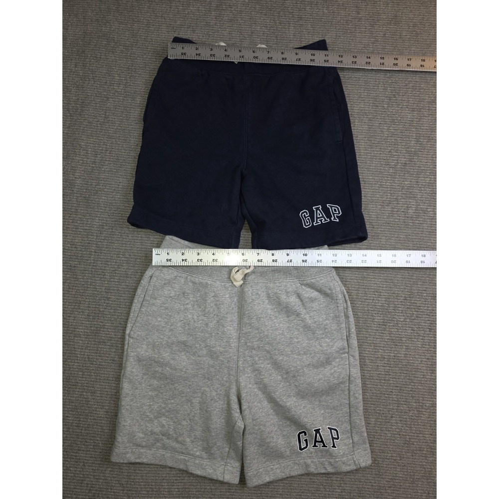 Gap Kids Relaxed Fleece Medium Logo Pull-On Drawstring Shorts Blue Gray Lot Of 2 - Picture 2 of 11